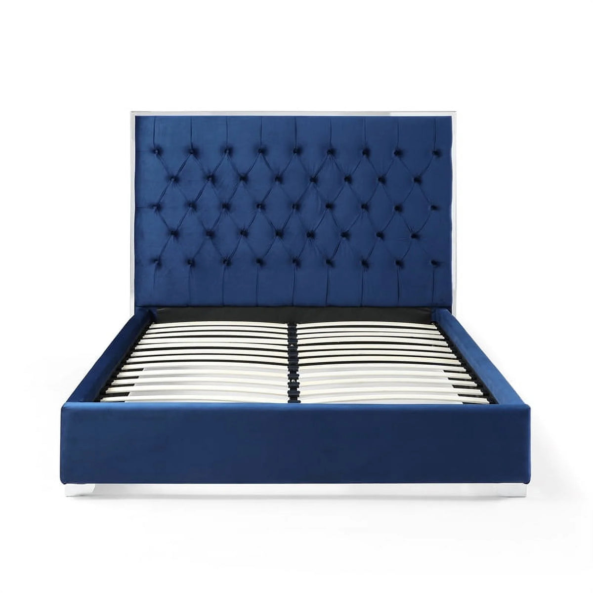Blue Velvet King Bed with Metal Frame U429435