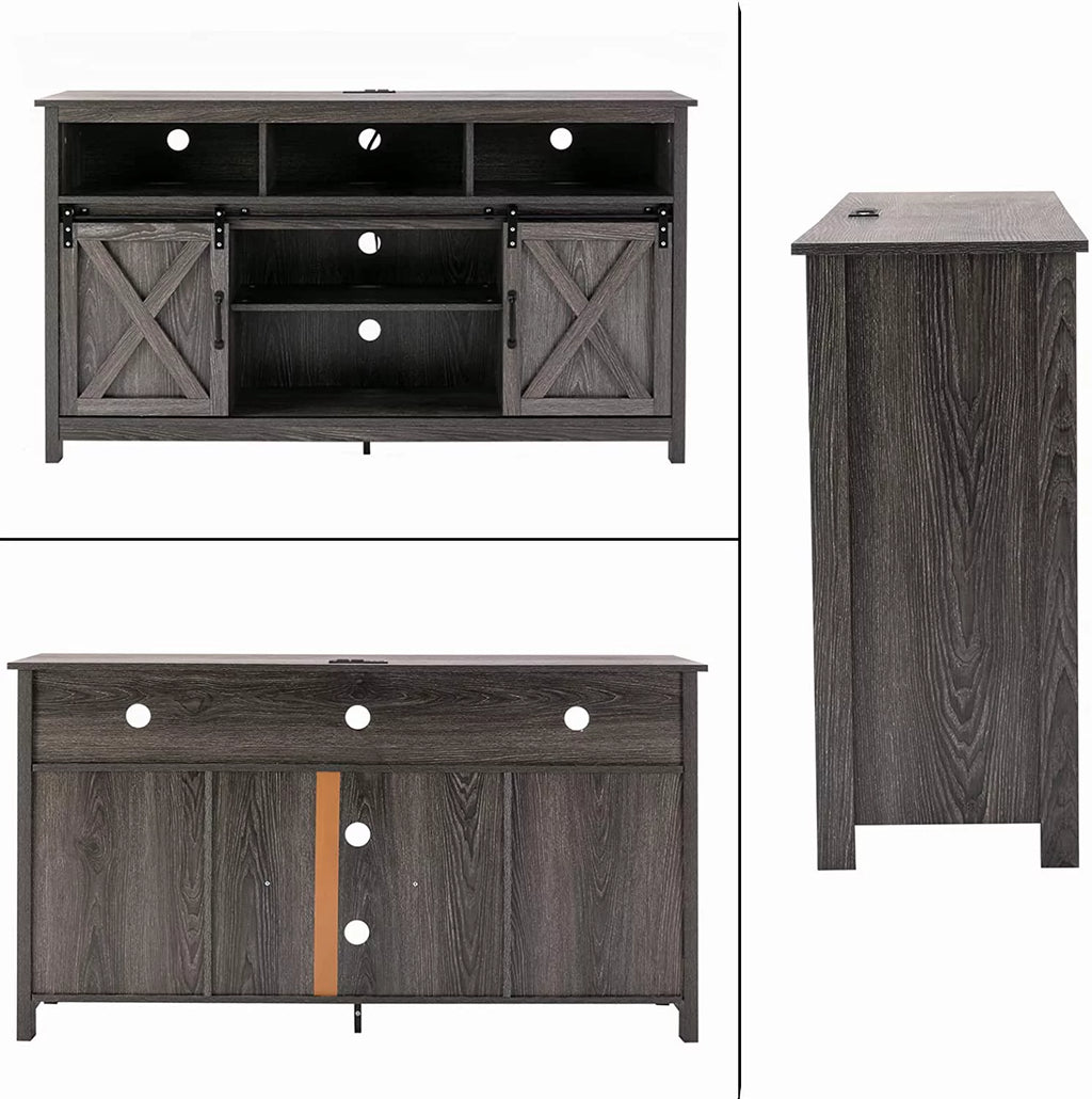 Farmhouse Barn Door TV Cabinet Media Console with Open Shelves White O9157