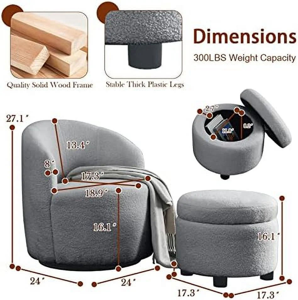 Swivel Barrel Chair with Ottoman Boucle Accent Chair B61224