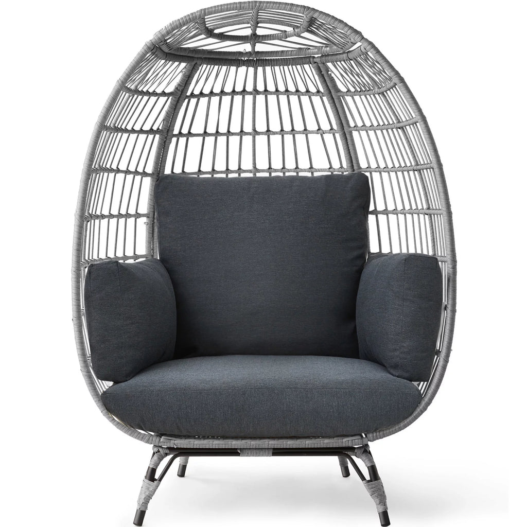 Oversized Black Wicker Egg Chair with Steel Frame K599552