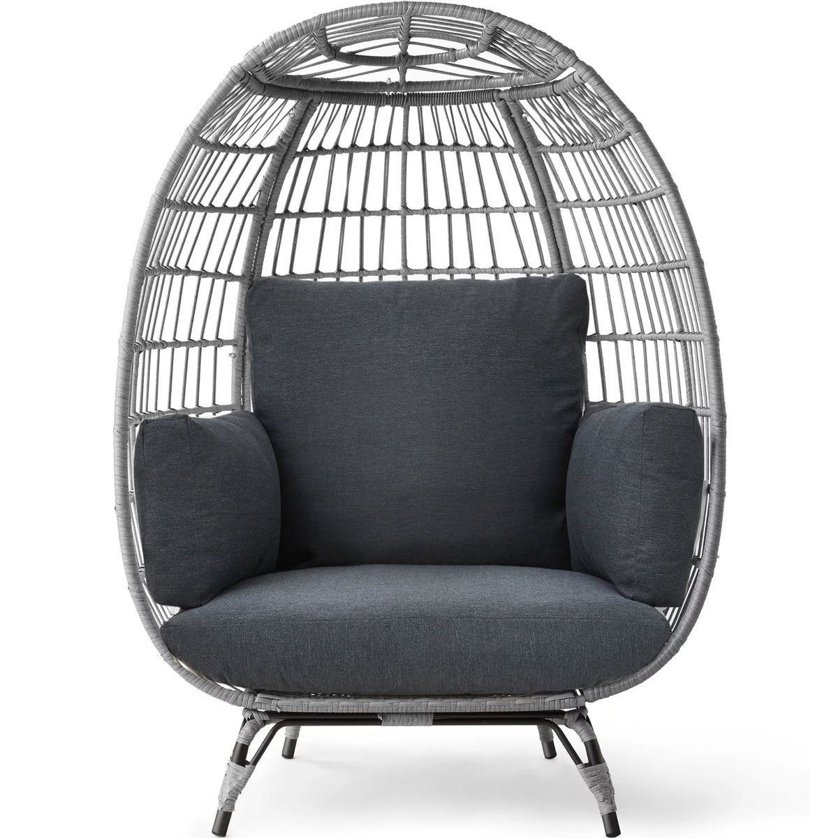 Oversized Black Wicker Egg Chair with Steel Frame K599552