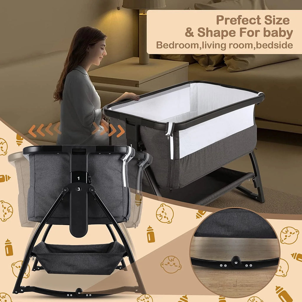 Baby Bassinet Bedside Sleeper Adjustable 7-Level Portable Bed Light Gray G4169
