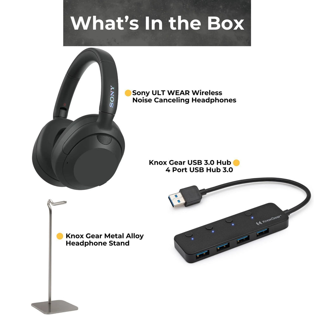 Black Noise Cancelling Headphones with USB Hub and Headphone Stand W6896