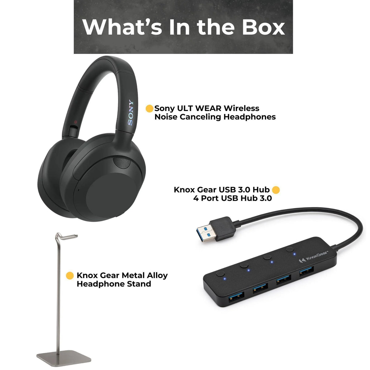 Black Noise Cancelling Headphones with USB Hub and Headphone Stand W6896
