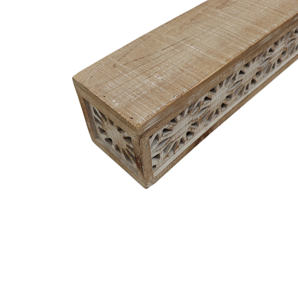 Hand-Carved Wooden Floral-Patterned Floating Wall Shelf X672473
