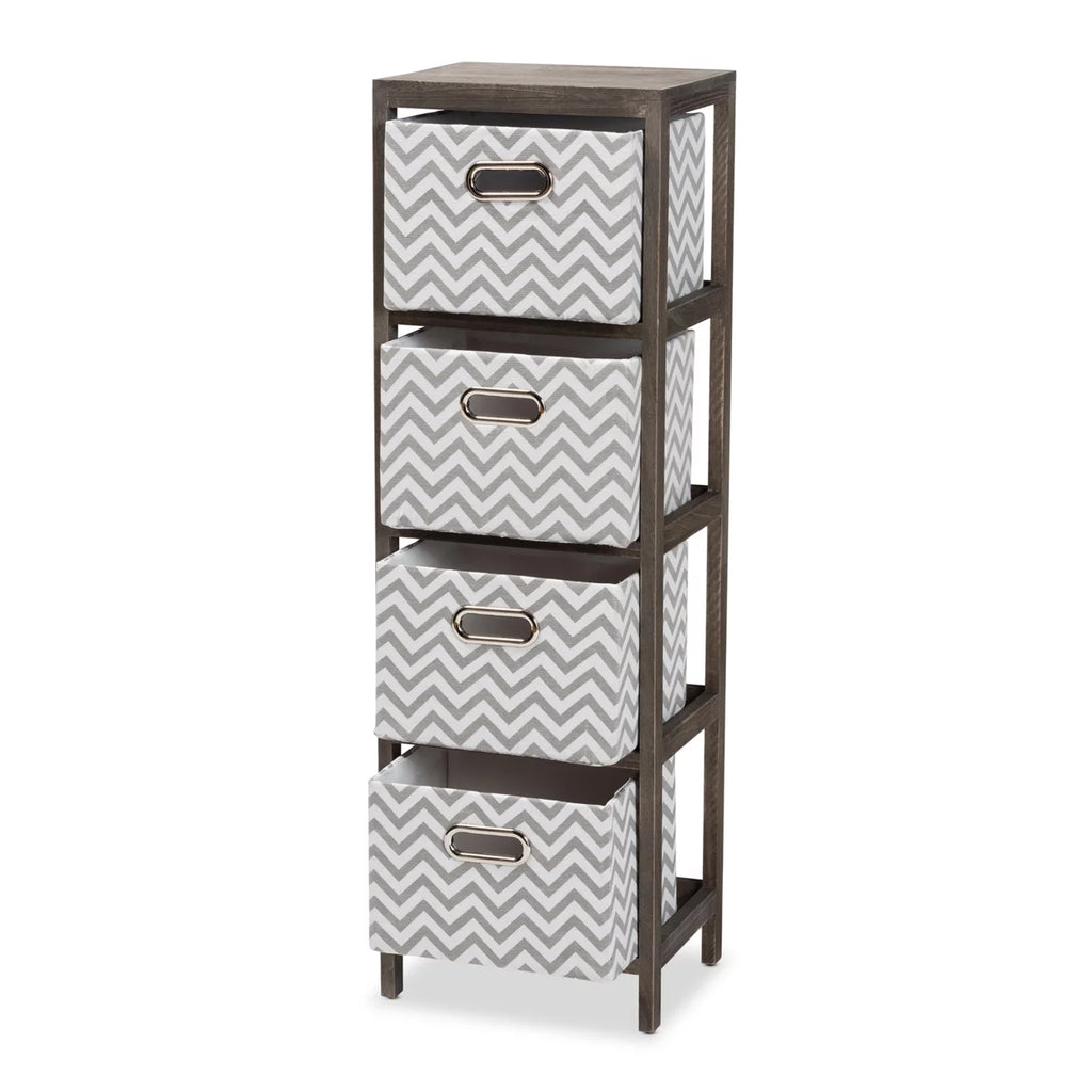 Grey and White Fabric 4-Basket Tallboy Storage Unit Q399368