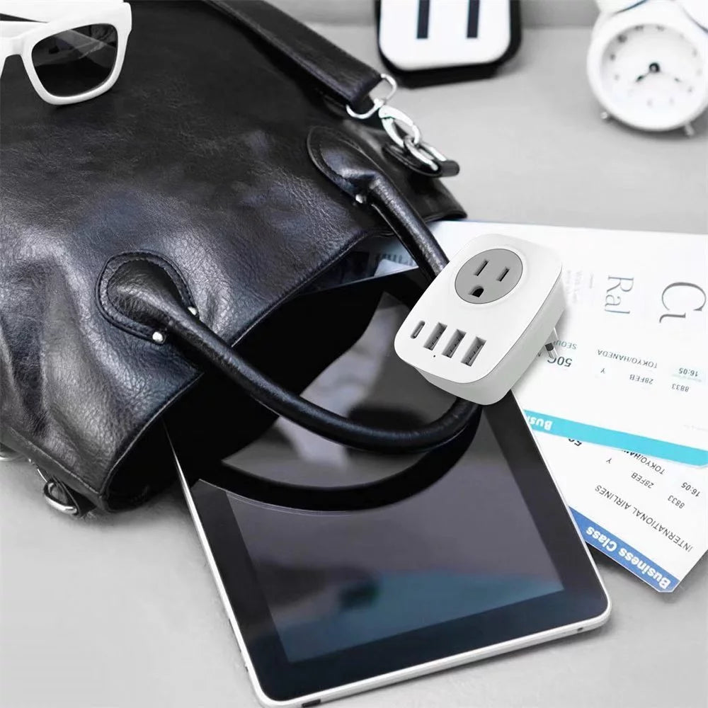European Travel Plug Adapter with 1 USB C, 2 Outlets and 3 USB Ports, 2 Pack O33573