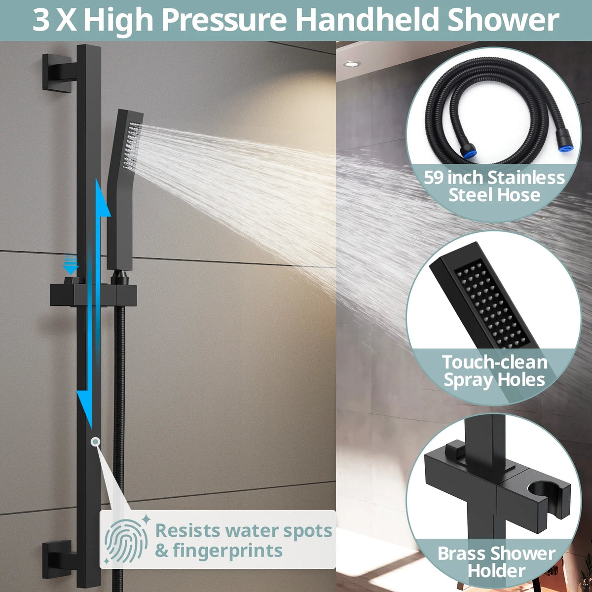 Matte Black 10 in. Shower Faucet Set with Handheld Slide Bar Y900198