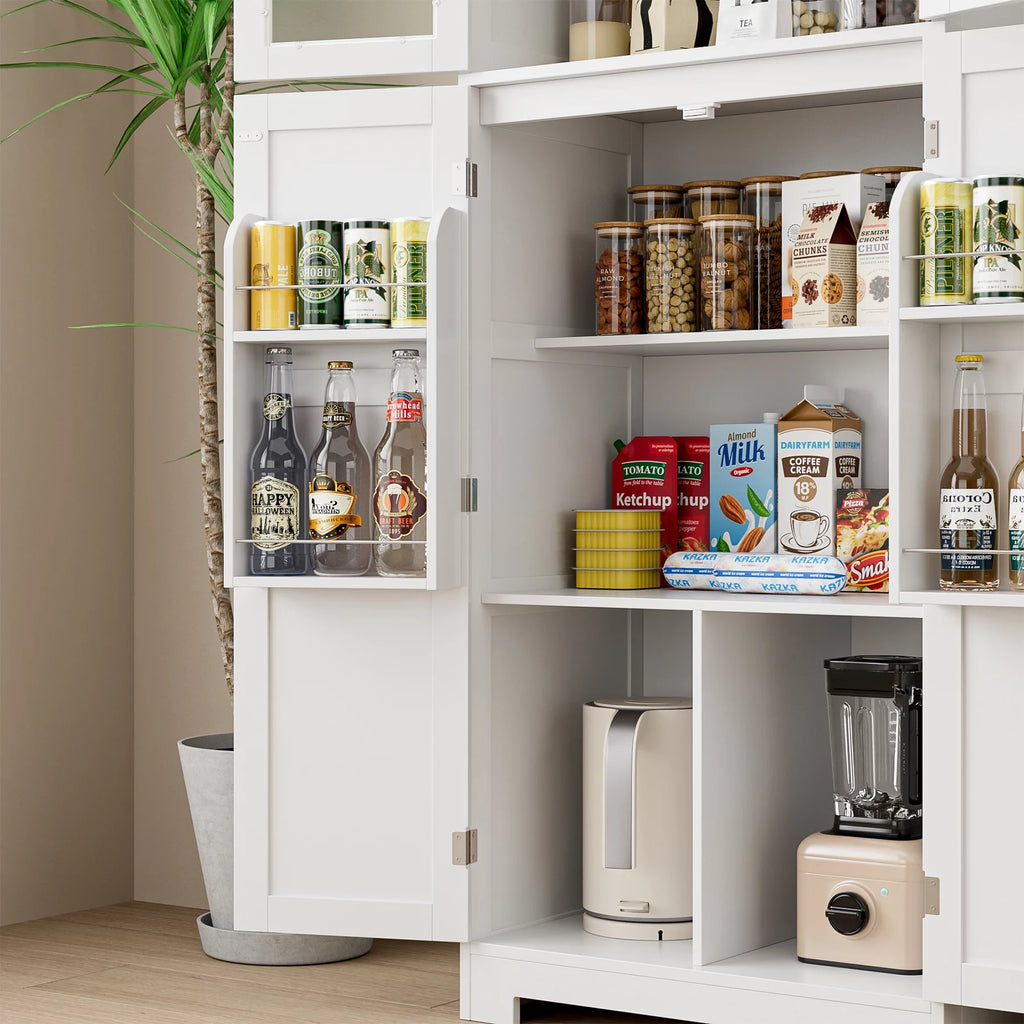 White Frosted Glass Kitchen Pantry Cabinet D8806