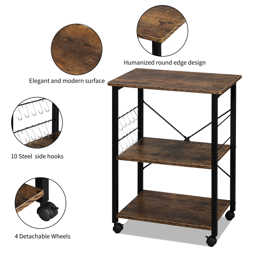3-Tier Rolling Kitchen Cart with Metal Frame D119293