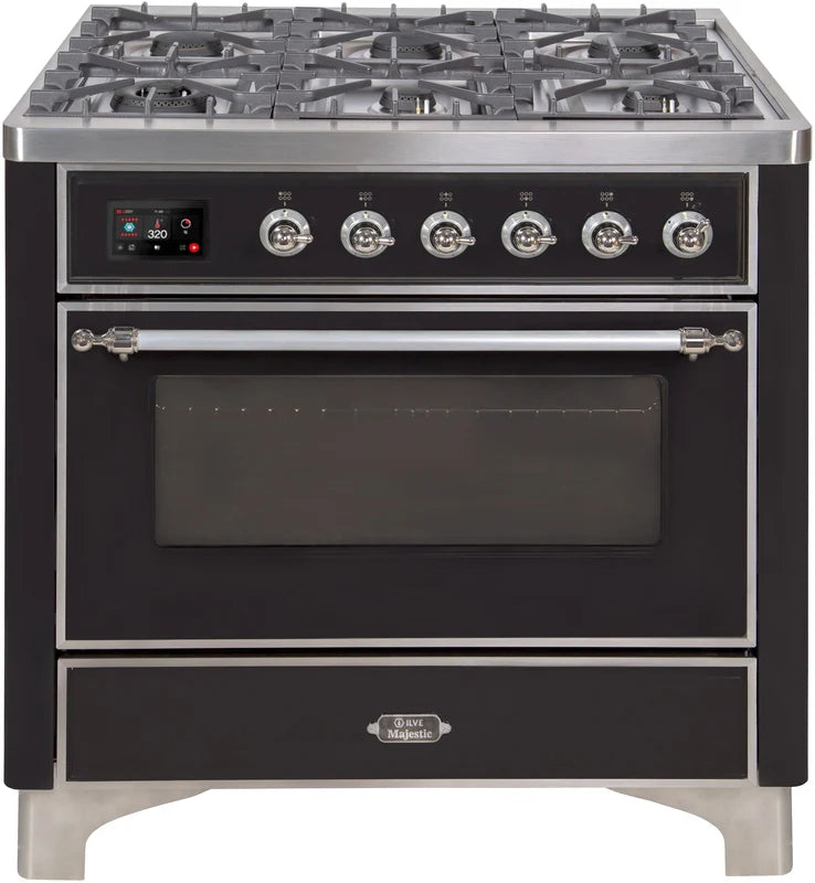 36 Dual Fuel Natural Gas Range Glossy Black Chrome Trim V92604