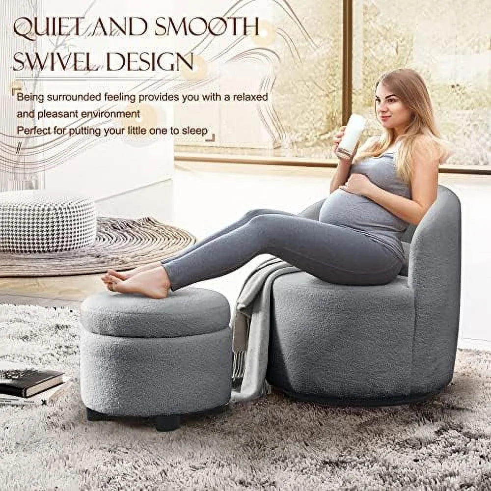 Swivel Barrel Chair with Ottoman Boucle Accent Chair B61224