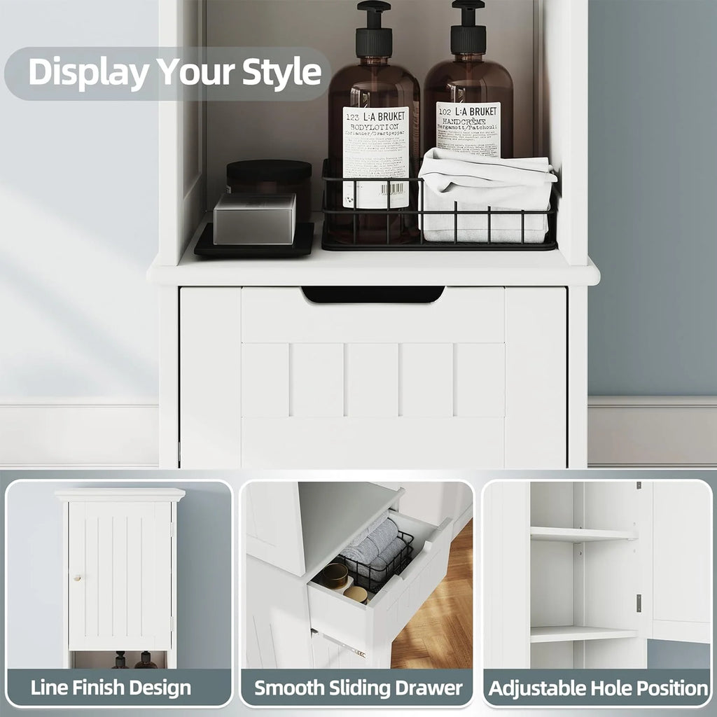 67" Tall White Bathroom Storage Cabinet with Adjustable Shelves V777