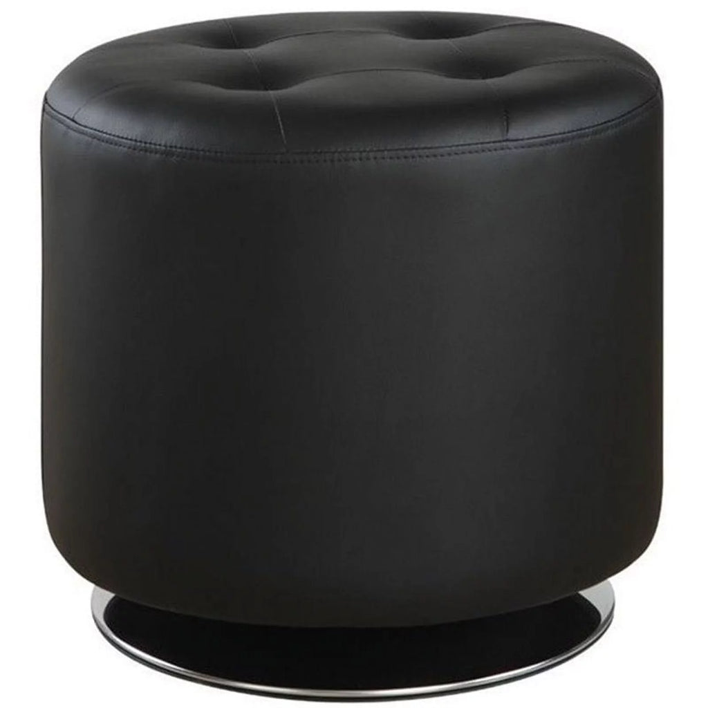 Black Faux Leather Tufted Swivel Ottoman D37323