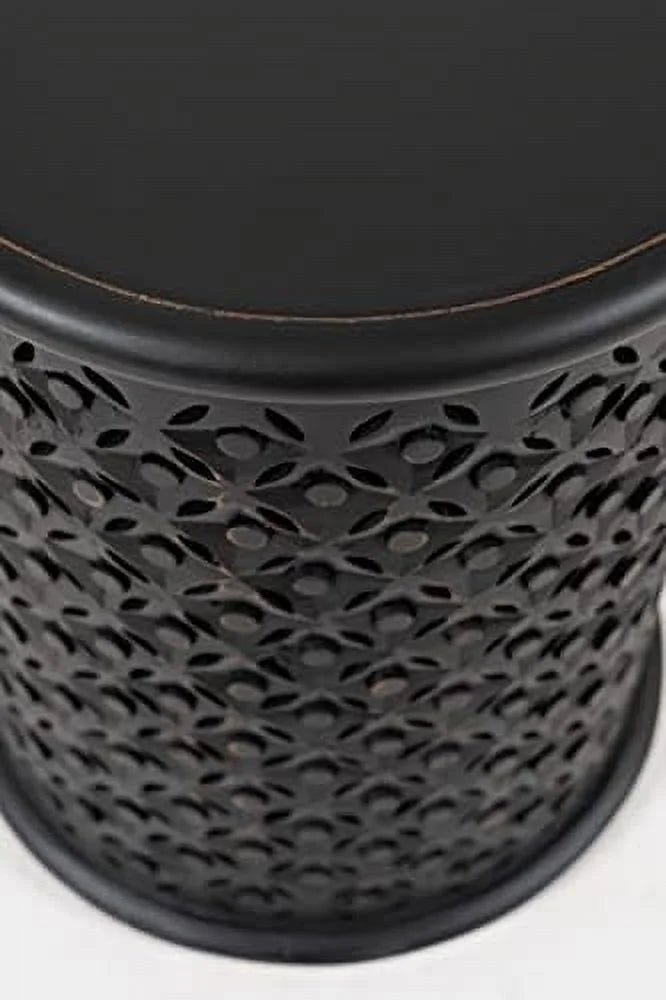 Antique Black Hardwood Drum End Table G889
