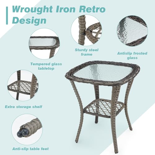 3 Pieces Wicker Patio Bistro Set with Rocking Chair and Glass Coffee Table T34727