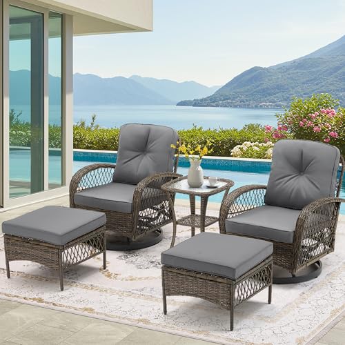 3 Pieces Wicker Patio Bistro Set with Rocking Chair and Glass Coffee Table T34727