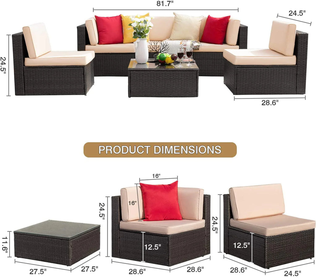 6 Pieces Wicker PE Rattan Sectional Sofa with Cushions X2485