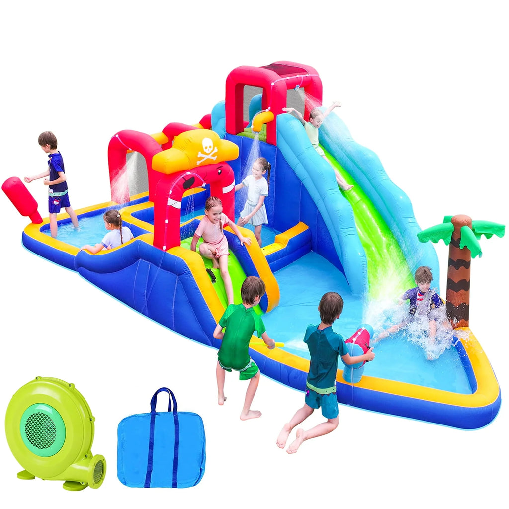 Inflatable Water Slide Bouncy House, 11-in-1 with Splash Pool T354