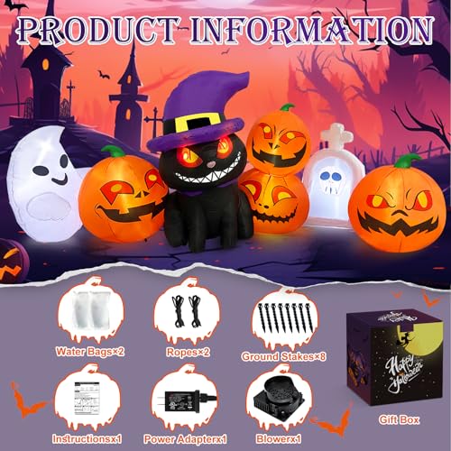 8 FT Halloween Inflatable Pumpkin Black Cat with LED Lights C759
