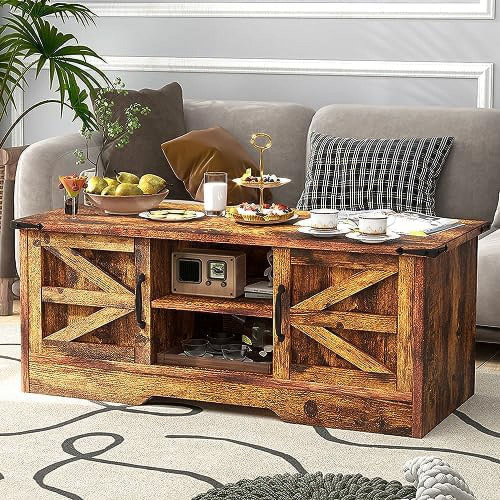 White Coffee Table with Barn Doors B261946