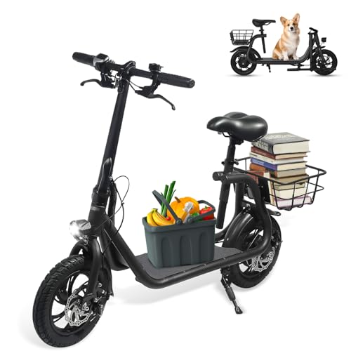 Electric Scooter with Seat and Basket, 850W Peak Motor, 25 Miles Range, 14" Tire Q194